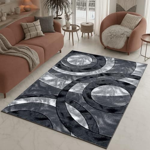 Image of Rugs Inn Retro Area Rug - Super Soft Large Living Room Bedroom Bedside Carpet High Dense Pile Non Slip Thick Solid Color Washable Kitchen Rugs (Grey, 160 x 230 cm0