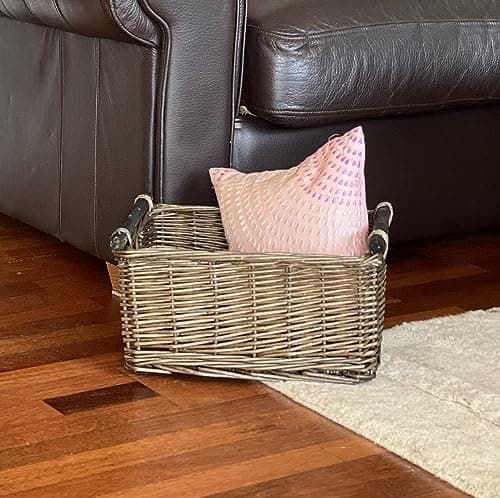 Image of Topfurnishing Kitchen Log Wicker Storage Basket With Handles Xmas Empty Hamper Basket[Oak,Medium 38 X 30 X 18 cm]
