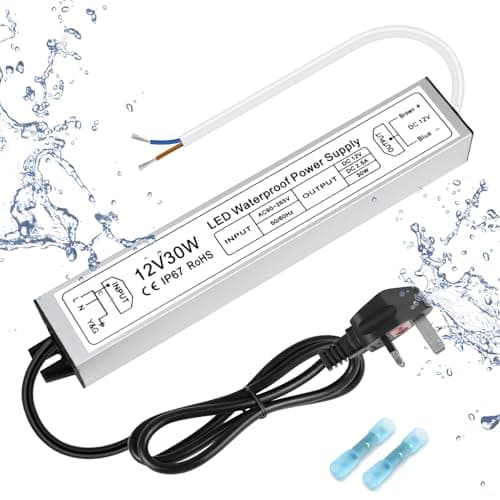 Image of inShareplus LED Power Supply, 30W IP67 Waterproof Outdoor Driver,AC 110-260V to DC 12V 2.5A Low Voltage Transformer, Adapter with 3-Prong Plug for LED Light, Computer Project, Outdoor Use