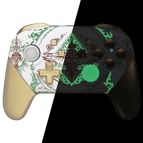 Image of eXtremeRate Glow in Dark - Totem of Kingdom White Faceplate Backplate Handles for Nintendo Switch Pro Controller, Soft Touch Replacement Grip Housing Shell Cover and Buttons for Nintendo Switch Pro