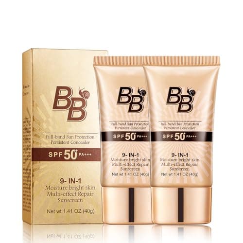 Image of BB Cream SPF 50 face moisturiser – Snail Tinted Moisturiser with High Coverage, Hydrating Face Sun Cream for Women, Anti-Aging & Colour Correcting, Foundation for Mature skin 40g (2 PCS)