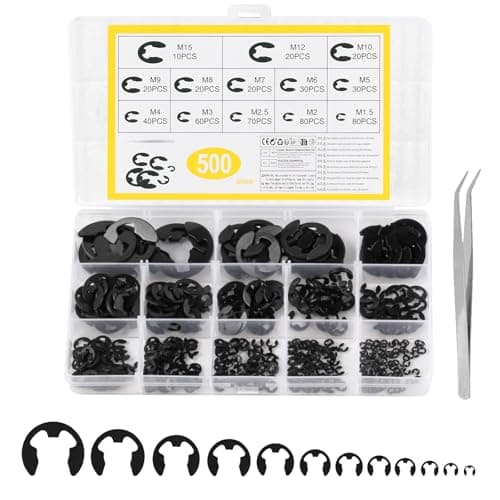 Image of 500 Pcs Circlips Assorted Sizes, E Clips, E-Clips Circlip External Retaining Rings Assortment Set, Snap Opening Ring Circlips Kit, C-Clips, M1.2-M15