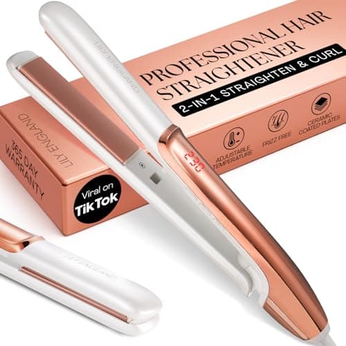 Image of Lily England Hair Straighteners for Women - 2-in-1 Ceramic Flat Iron & Curler, Rose Gold Straightener with Adjustable Temp 100-230°C, Fast Heat-Up, Dual Voltage Technology - for Sleek & Shiny Finish