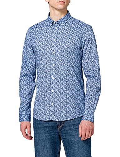 Image of CASUAL FRIDAY Men's Arthur Bd Ls Leaf Printed Shirt - Blue - S