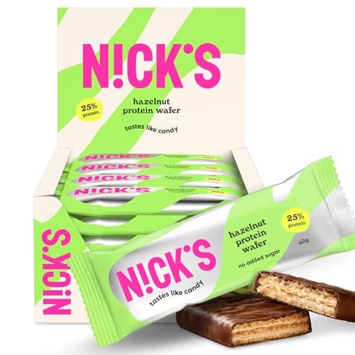 Image of NICKS Protein Wafer Bars Hazelnut | 25% Protein | 203 Calories | Low carb Biscuits Snack Bar No Added Sugar Gluten free (Multipack 24x40g)