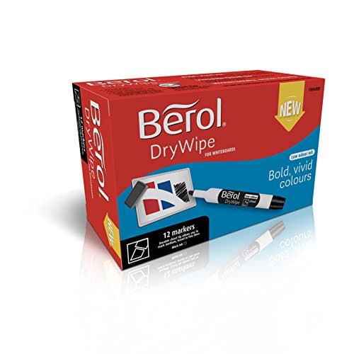 Image of Berol Dry Wipe Chisel Tip Whiteboard Marker - Black (Pack of 12)