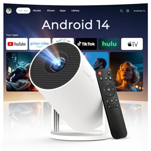 Image of Mini Projector for Bedroom Portable with WiFi 6 and Bluetooth 5.4 Built-in Apps Android 14 OS,1080P 4K Support Auto Keystone Ceiling Projector 180° Rotatable Upgraded 300Pro+ OptiBarrel 500 White