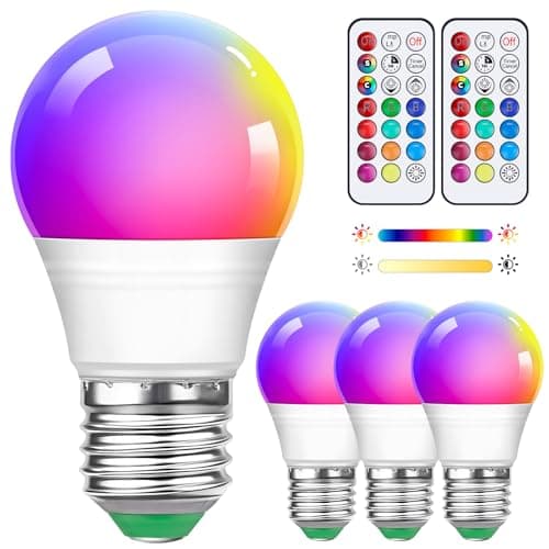 Image of Liuyife 4 Pack 5W A50 Dimmable Multi-Color Edison LED Lamp with Remote Control E27 Screw-Type Color-Changing Bulb, RGB+Warm White Low-Energy Bulb, Suitable for Daily Lighting and Mood Lighting