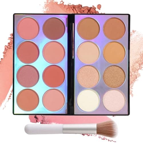 Image of Eyeshadow Blush Blusher Contour Palette - Complete Multi-Functional Palette - Blushers for Cheeks Make Up - Inclusive for All Skin Tones - Highlighter Makeup - Blendable Shades