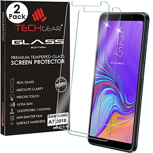 Image of TECHGEAR [2 Pack] GLASS Edition for Samsung Galaxy A7 2018 (SM-A750FN Series) Genuine Tempered Glass Screen Protector Guard Cover Compatible with Samsung A7 2018