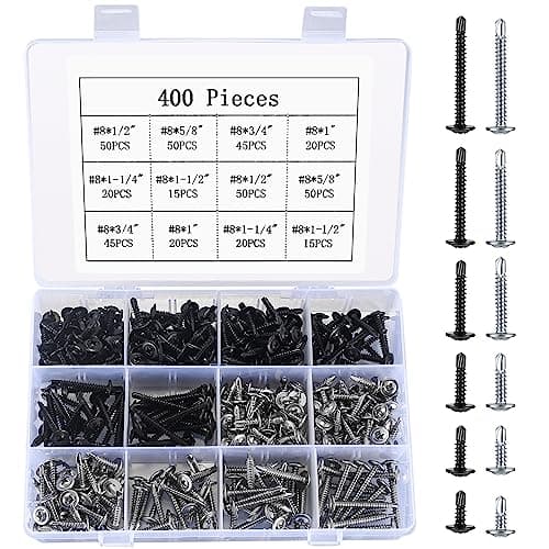 Image of 400 Pieces Self Tapping Screws, Stainless Steel Drilling Screws Set, Self-Drilling Screws Kit, 4.2 mm x 13/16/19/25/32/38 mm