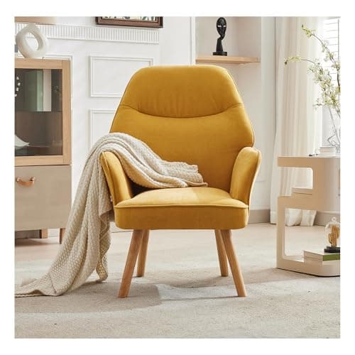 Image of Warmiehomy Modern Velvet Armchair High Back Tub Occasional Chair with Solid Wood Legs for Living Room Bedroom Reception Contemporary (Yellow)