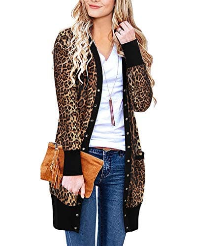 Image of II ININ Women Cardigans for Women UK Leopard Print Ladies Long Cardigan Fall Lightweight Knit Cardigan Leopard03