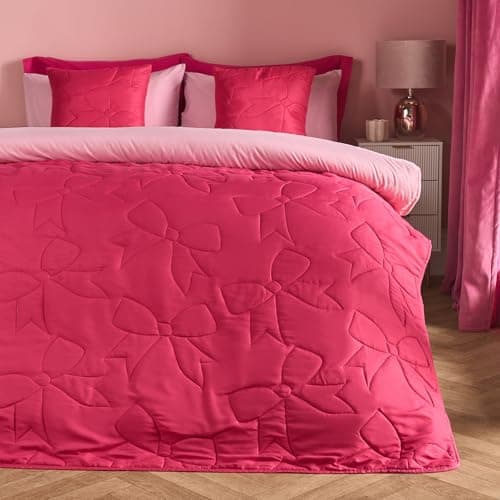 Image of OHS King Size Blanket Bow Quilted Bedspreads, Super Soft Luxurious Bedspreads King Size Lightweight Throws for Sofas Bed Quilted Blanket, Hot Pink - 200 x 240cm