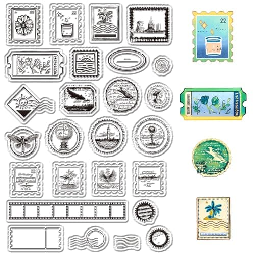 Image of CRASPIRE Retro Postage Clear Stamps for DIY Scrapbooking Vintage Banner Tags Silicone Stamp Seals 6.3x4.3inch Journaling Transparent Rubber Stamps for Cards Making Photo Album Home Decoration Label
