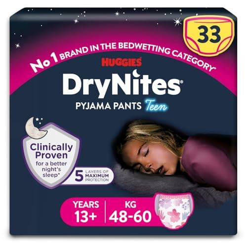 Image of HUGGIES DryNites, Pyjama Pants, Girls 13+ Years (48-60KG), 33 x Bedwetting Pants, Up to 100% Leak Free Nights