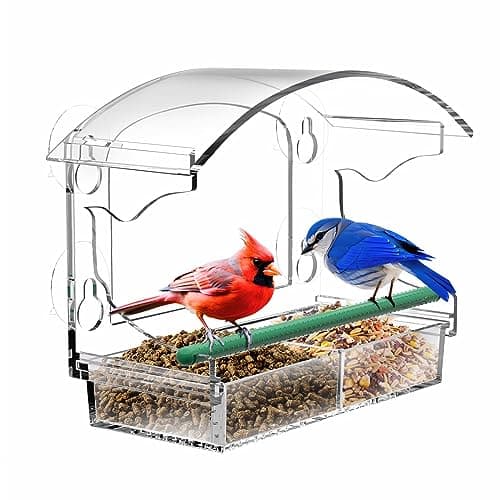Image of Window Bird Feeders with 4 Strong Suction Cups and Detachable Seed Tray for Small Birds only, BPYOT Acrylic Clear Bird Feeders are Unique Gardening Gifts for Elderly Grandpa/Grandma/Grandparents