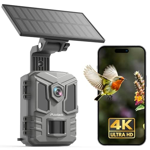 Image of Misstech 4K UHD Wildlife Camera Solar-Powered, 64MP Trail Cam with 0.1s Motion-Activated, Clear Night Vision, No Monthly Fee, App Control, Time-Lapse Magic, IP66 Waterproof, Secure Local Storage
