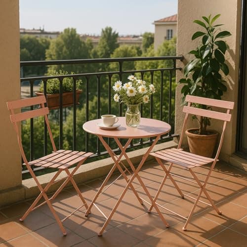 Image of MOF Bistro Sets for 2 for Garden, Outdoor Table and Chairs for Patio, Balcony, Garden - Foldable & Compact Bistro Set Outdoor Furniture (Pink)