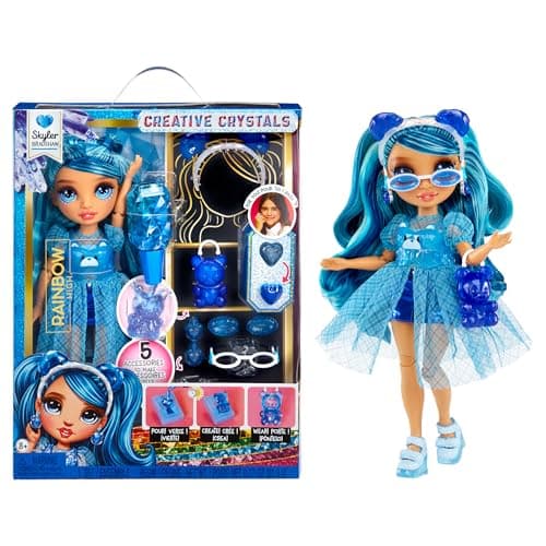 Image of Rainbow High Creative Crystals Skyler - Blue 28 cm Fashion Doll with Crystal Accessory Make It Kit, Ring for You, DIY, Crafts, Resin Play, Present for Kids Age 8+, Not Edible