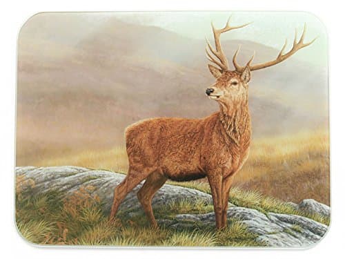 Image of Red Stag Premium Glass Chopping Board Worktop Saver with Deer by British Wildlife Artist Robert E Fuller Kitchen Gift 40x30 cm Toughened Glass Kitchenware