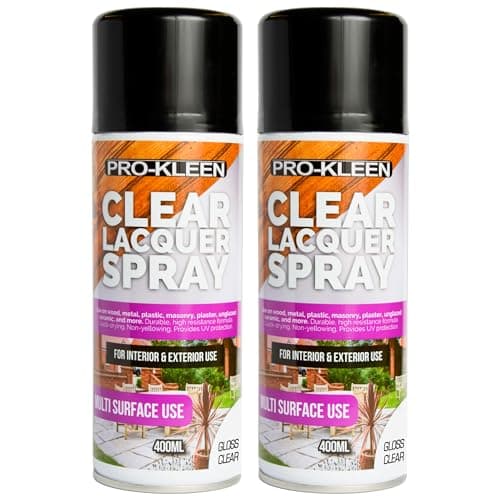Image of Pro-Kleen Clear Lacquer Spray - Protects and Seals - for Metal, Wood, Plastics & Ceramics - Fast Drying Formula for Interior and Exterior Surfaces - Clear, Durable & Flexible - (Gloss, 2 x 400ml)