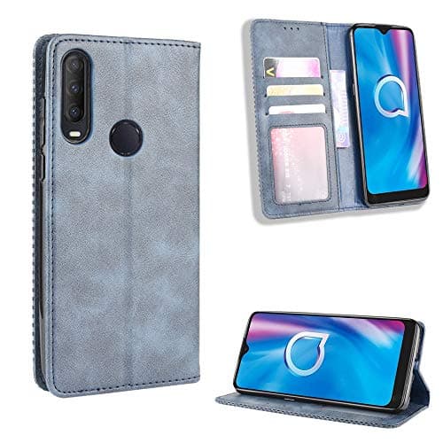 Image of Jiajihua Cover Compatible with Alcatel 1SE 2020 Case PU Leather Flip Kickstand Wallet Card Slot Magnetic Closure Blue