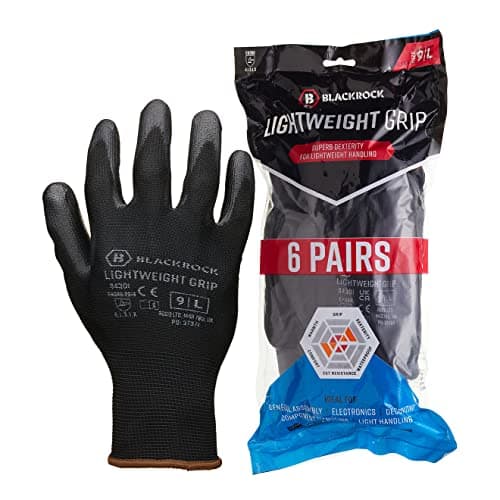 Image of Blackrock 6 Pairs PU Work Gloves, Mens and Womens, Gardening, Painters, PPE, Warehouse, for Work Grip, Yard Gloves, Litter Picking - Size 9/Large