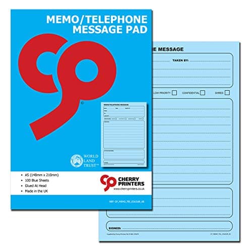 Image of Cherry Memo Book/Telephone Message Pad A5 100 Coloured pages 80gsm (Blue)