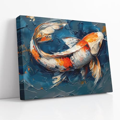 Image of Lithobee - Bold Koi Fish in Blue Waters A Splash of Colour for Home Decor Canvas Only 24x18inch(64x48cm) - Style No: 39