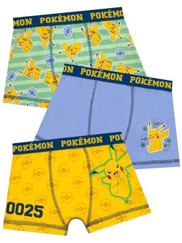 Image of Pokemon Boys Underwear Pack Of 3, Pikachu Boys Boxers 3 Pack, Kids Underwear, Pikachu Pants For Kids, Multicoloured 7-8 Years