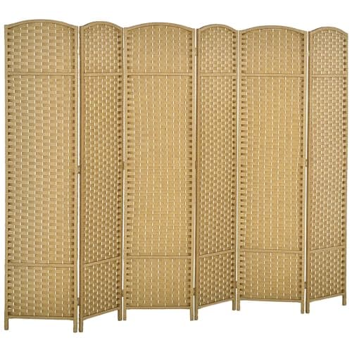 Image of HOMCOM 6 Panel Folding Room Divider, Freestanding Privacy Screen for Living Room, Bedroom and Office, 240 x 170cm, Natural