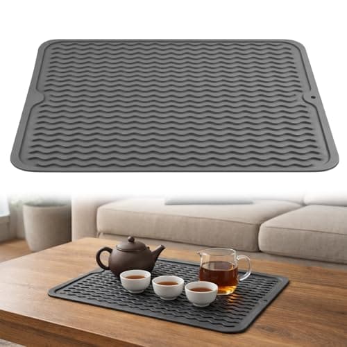 Image of Silicone Draining Mat, 40x30CM Draining Board Mats, Dish Drying Mats, Drying Mat for Kitchen Counter, Non-Slip Flexible Heat Resistant Kitchen Worktop Protector (Grey)