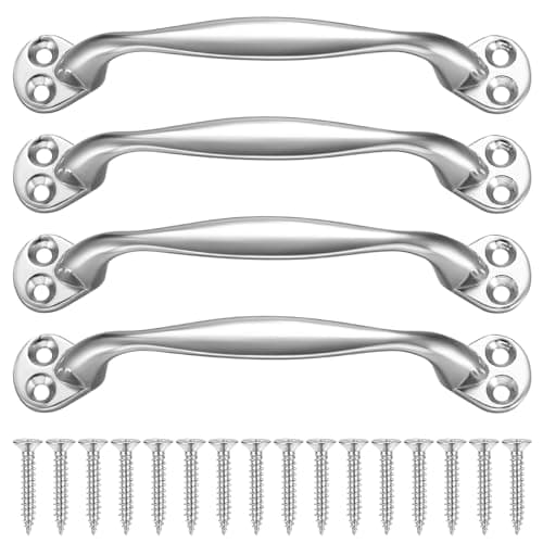 Image of Heozhuyi 4 Pcs Doors Pull Handles, Sliding Barn Door Handles, Retro Bow Shaped Garden Gate Garage Shed Cabinets Door Grab Handles, with Screws - 129 mm (Silver)