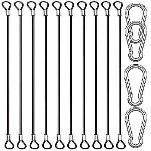 Image of CKANDAY 10 Pack 20 Inch(50cm) Safety Stainless Steel Tethers with 4 Pcs Spring Snap Hook Clips, Steel Wire Cable with Loops Vinyl Cover Coated Short Rope Lanyard Lock Safety Tether Chains, Black