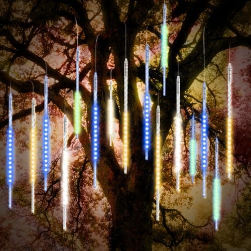 Image of Vikdio Christmas Lights Outdoor, Meteor Shower Lights 50cm 10 Spiral Tubes 540 LEDs 3.15m Lit Length, Waterproof Snowfall Icicle Lights for Outdoor Xmas Decoration Party Tree Window (Multicolor)