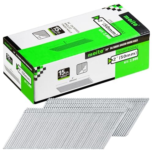 Image of meite DA50 Type 15G / 50 mm Angled Finish Nails, 15 Gauge 34 Degree Galvanised Angled Finishing Nails for Nail Guns - Ideal for Woodworking, Upholstery, and Framing Projects (2,000 Counts)