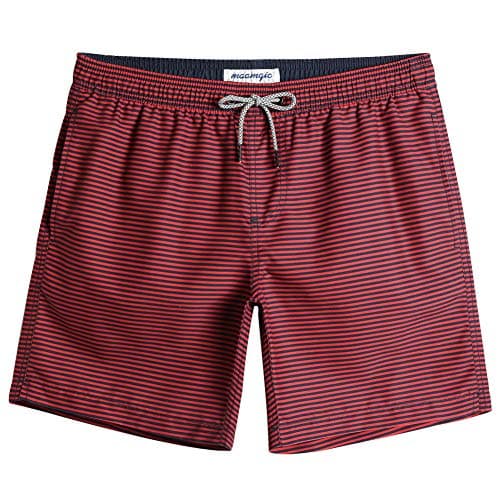 Image of MaaMgic Men's Swimming Shorts Quick Dry Swim Trunks Beach Swimwear Bathing Lounge Shorts with Mesh Lining,Stripe Red Black,S