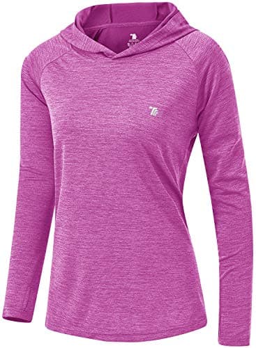 Image of donhobo Women's Long Sleeve Sports Running Hoodie Tops Shirts with Thumb Hole,UPF 50+ Sun Protect Breathable Quick-Dry Fitness T-Shirt Tops for Workout Gym Training Yoga Pilates Purple M