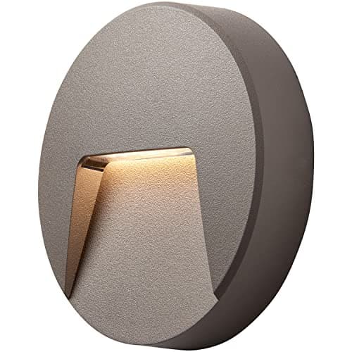 Image of Round Outdoor Pathway Guide Light - 2.8W Indirect CCT LED Module - Grey ABS Plastic & Clear Polycarbonate - Colour Changing Technology - IP65 Rated - Wall Mounted Guide Downlight