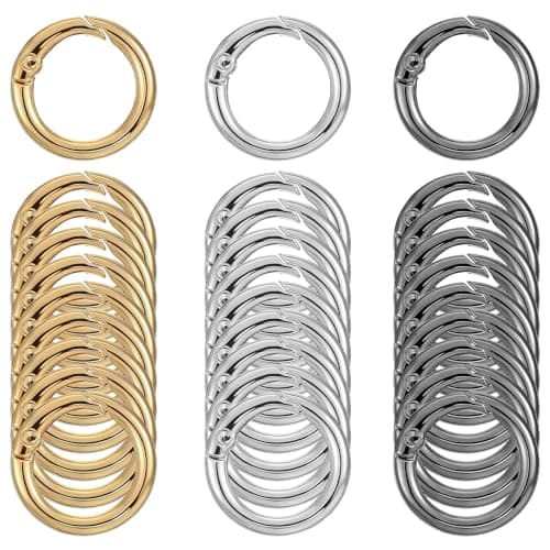 Image of 30PCS Metal Spring O Rings, Trigger Round Snap Buckle, Spring Keyring Buckle, 1 Inch Round Carabiner Clips for Buckles,Bags,Purses, Keyrings and DIY Crafts (Gold, Silver and Black)