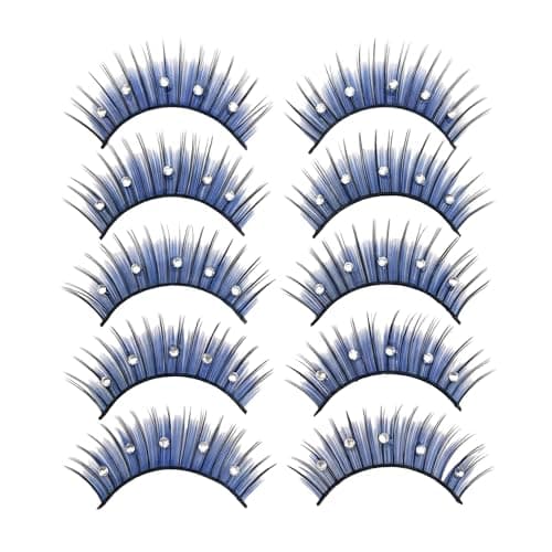 Image of 5 Pairs Blue Shiny Long and Thick Exaggerated False Eyelashes Extension 3D Dramatic Fluffy False Eyelashes Makeup Fake Eye Lashes for Theme Party Stage Performance