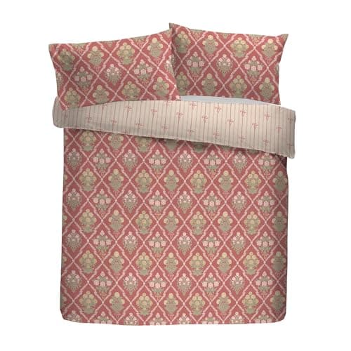 Image of Appletree Heritage Duvet Cover Set, 100% Cotton, King Size 230x220cm, Pink, Floral Pattern, 200 Thread Count, Button Closure, Ruffled Detail