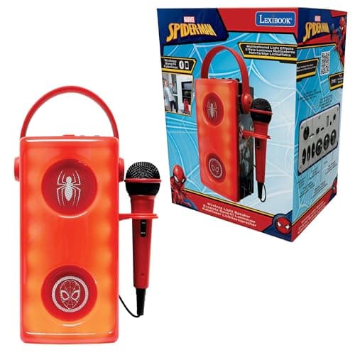 Image of LEXIBOOK, Marvel Spider-Man, Luminous Wireless Bluetooth® Speaker with Microphone, Multi-colored Light Effects, SD/TF Card Slot, Rechargeable Battery, Red, BTP185SPZLXB
