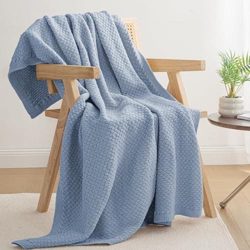Image of Whale Flotilla Chunky Knit Throw Blanket, Ultra Soft Handmade Reversible Knitted Chenille Blankets for Couch Super Warm Decorative, 130x150 CM, Grey Blue