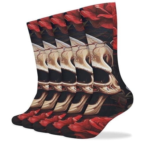 Image of GHBNK Skull Rose-Red 5 Pack Crew Athletic Socks Soft Cotton Socks Winter Warm Stockings for Women Men