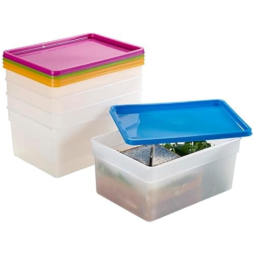 Image of lakeland 5 Stack a Boxes Food Storage Containers 2.5L – Colourful Lids Long Lasting Nest When Empty