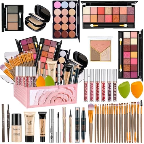 Image of All in One Makeup Set for Women Full Kit, Make Up Gift Set, Makeup Essential Bundle Includes Foundation Eyeshadow Palette Concealer Lipstick Eyeliner Mascara Cosmetic Brush Set For Women Girls Teens