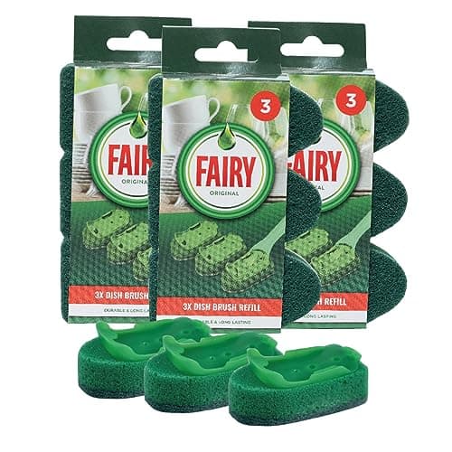 Image of Fairy Soap Dispensing Non Scratch Sponge Scourer Dish Brush Replacement Refill Heads, Durable Long Lasting Bulk pack of 9 Heads