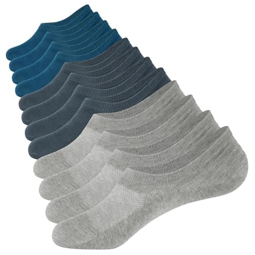 Image of CLOSEMATE Trainer Invisible Ankle No Show Socks for Men Women Ladies 6 Pairs Low Cut Casual Cotton Liner Socks with Non-Slip Silicone Stripes(UK M,5-9, Blue/Grey/Darkgrey)